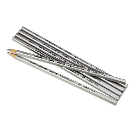 Prismacolor Verithin Smear-Proof Colored Pencils, 2 mm, Metallic Silver Lead, Metallic Silver Barrel, 12PK 02460